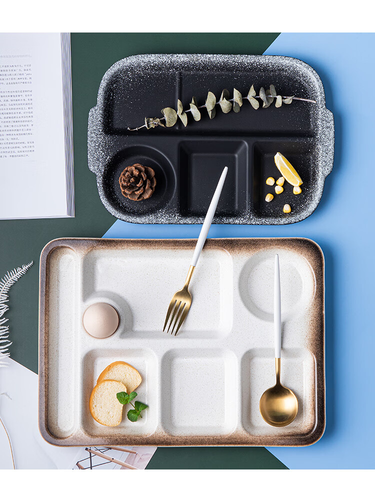 餐盘成人日式陶瓷分格盘子一人食餐盘分餐制家用分隔盘大人餐具七格分