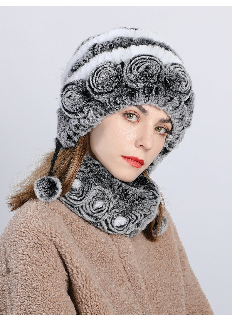 幕加格帽子女2021冬季新款獭兔毛编织加厚保暖冬天可爱皮草帽子围巾