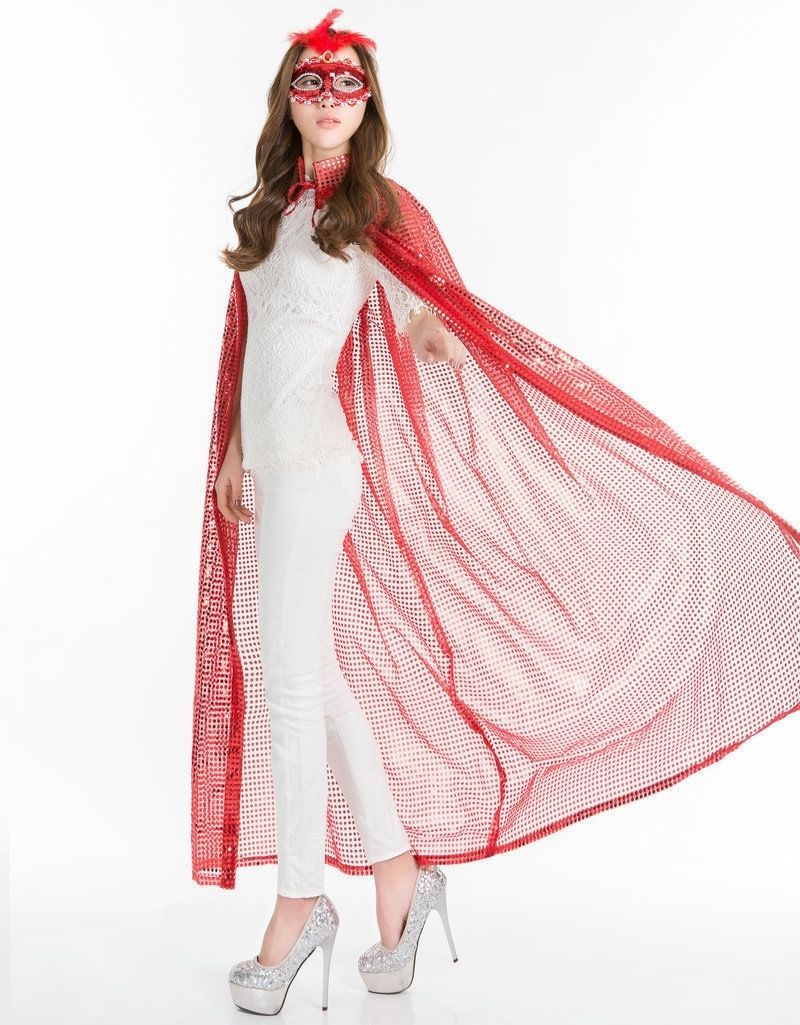 恋依小铺新品面纱女古代选美颁奖披风斗篷演出活动舞台袍子亮片披肩花