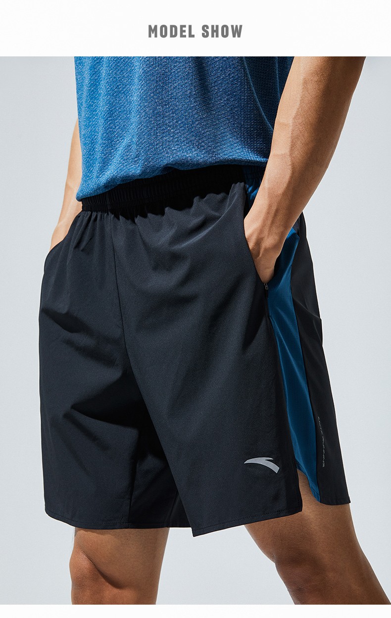 安踏男跑步短裤2021春季新款吸湿速干透气运动五分裤男 基础黑/基础黑