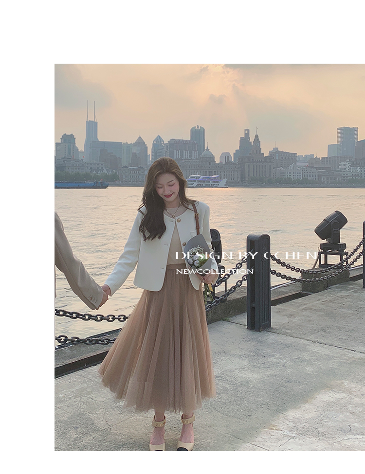 王晗暧2021秋冬新款款黑色咖色网纱裙半身裙女装显瘦高腰中长裙子灰色