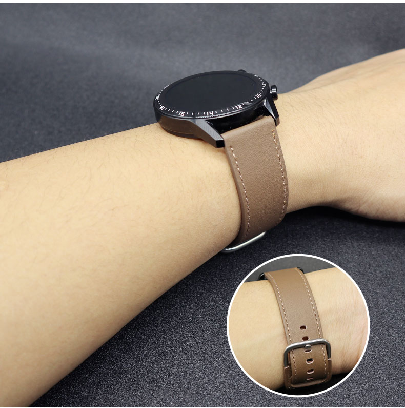 适用华为gt手表表带gt2progt2e通用荣耀watch2真皮表链反扣真皮牛皮