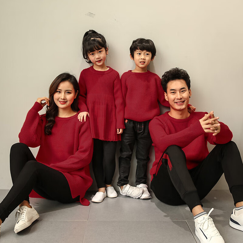 豪鸣仕一家三四口亲子装全家装冬装母女母子父子装秋冬毛衣四喜亲子装