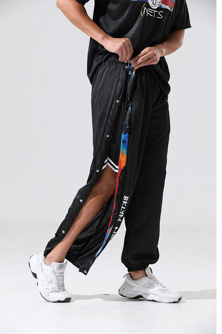 欧文全开秒脱美式篮网热身束脚儿童训练运动长裤秋冬 w100-欧文排扣裤