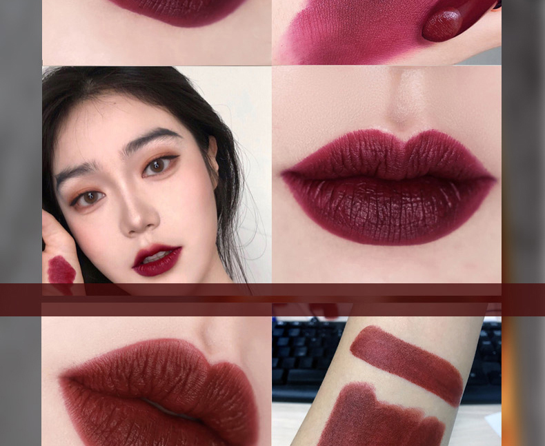 哥特风复古口红哑光黑葡萄紫姨妈色牛血红深紫色暗红亚光唇膏滋润日常