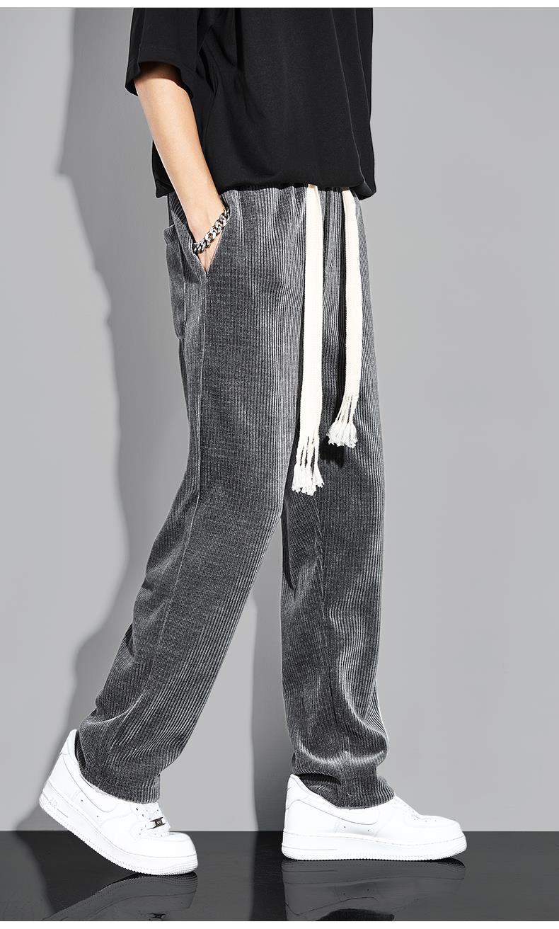 铁裤子男春季松直筒休闲裤秋冬ins高街垂感灯芯绒灰色阔腿裤子男 灰色
