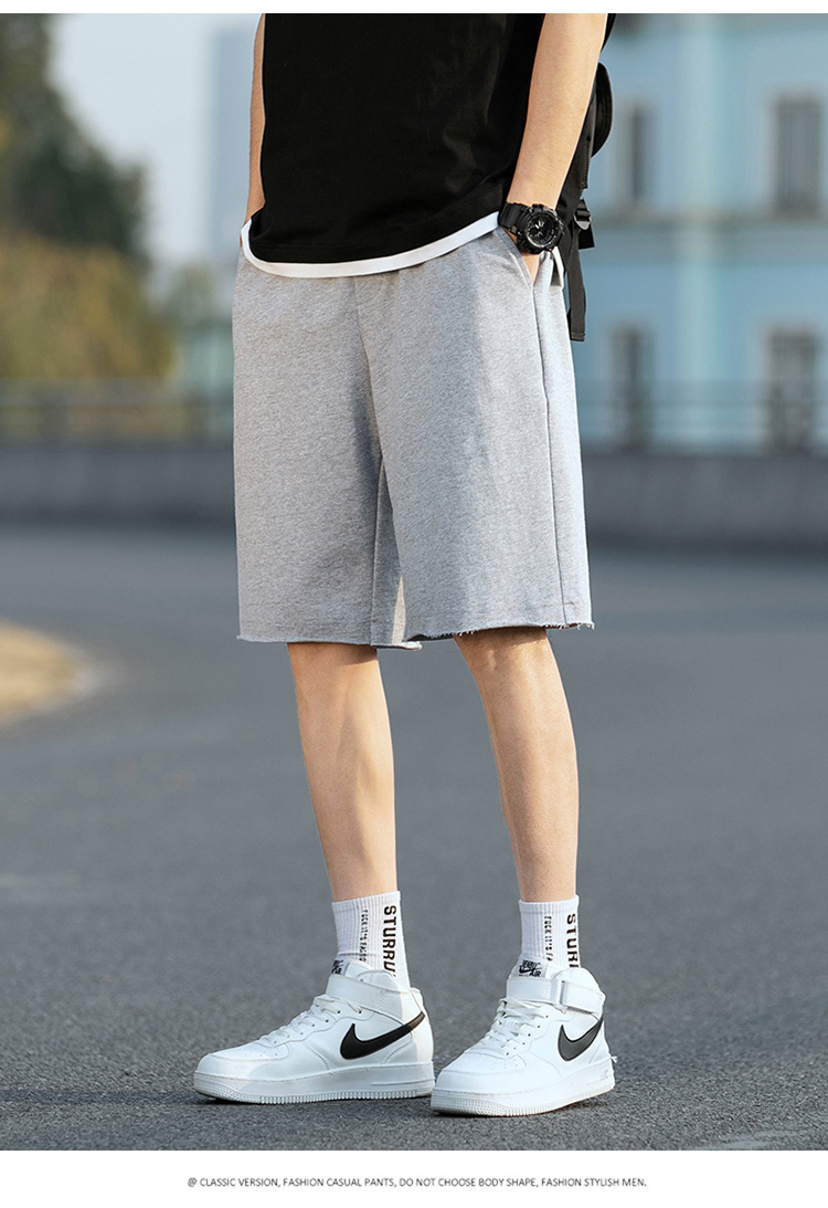 信简短裤男2021夏季新款男装青少年帅气直筒裤抽绳宽松微弹纯色休闲裤