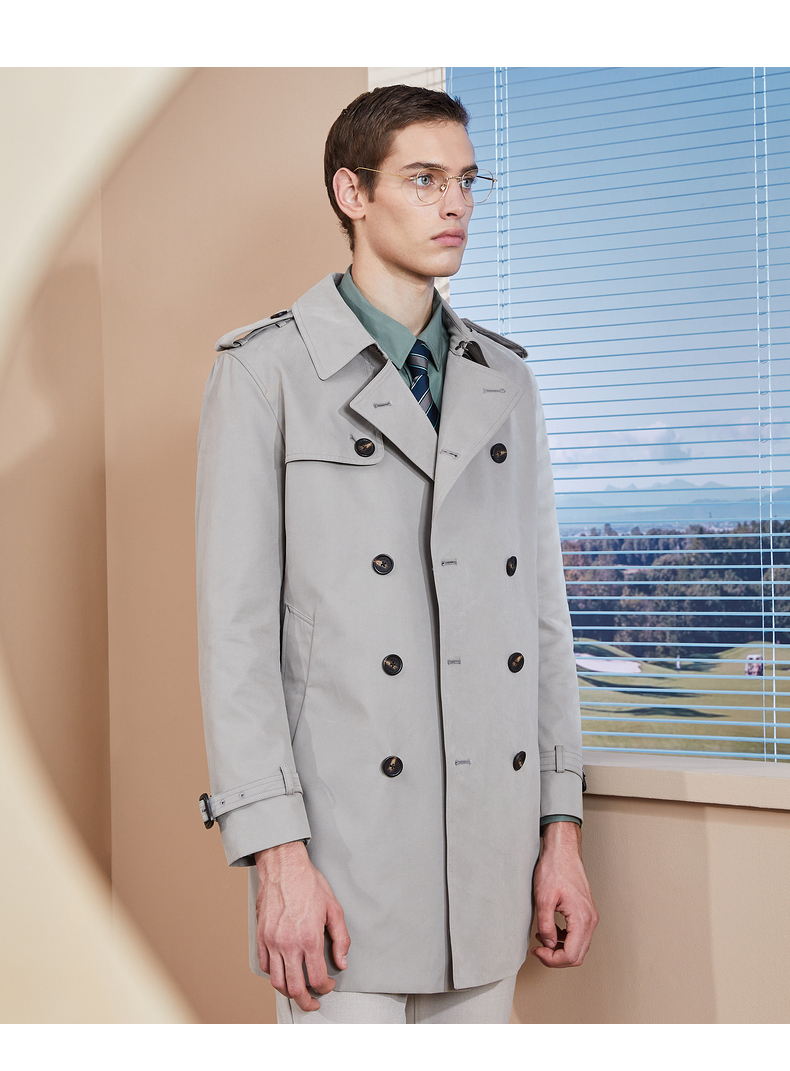 scofield2021春季商务英伦风男士中长款风衣外套卡其色180