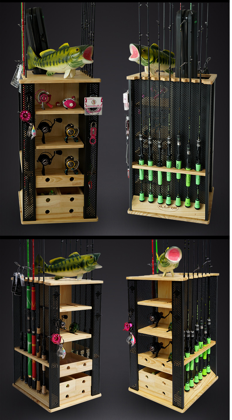 多功能渔具展架柜鱼竿店家用展示架收纳摆放台钓杆展架黑色中号12米