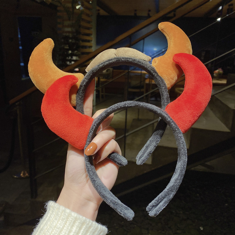 风发箍女儿童牛角头饰公主拜年头箍女童牛年过年发饰 牛角发箍2个装d