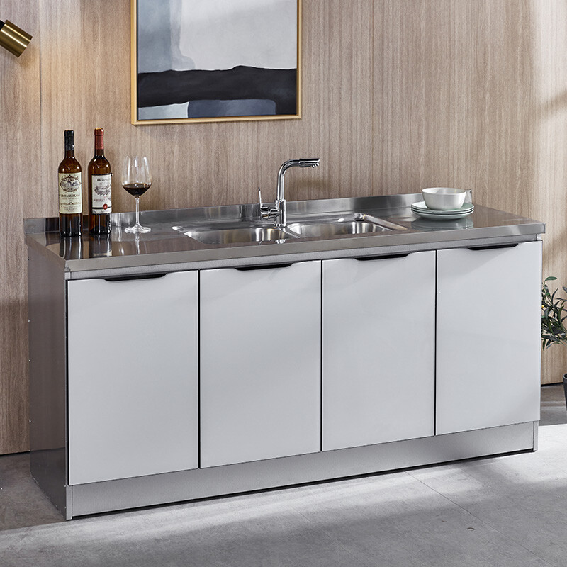 全钢橱柜成品一体组装简易厨房柜子不锈钢灶台水槽柜整体厨柜农村家用