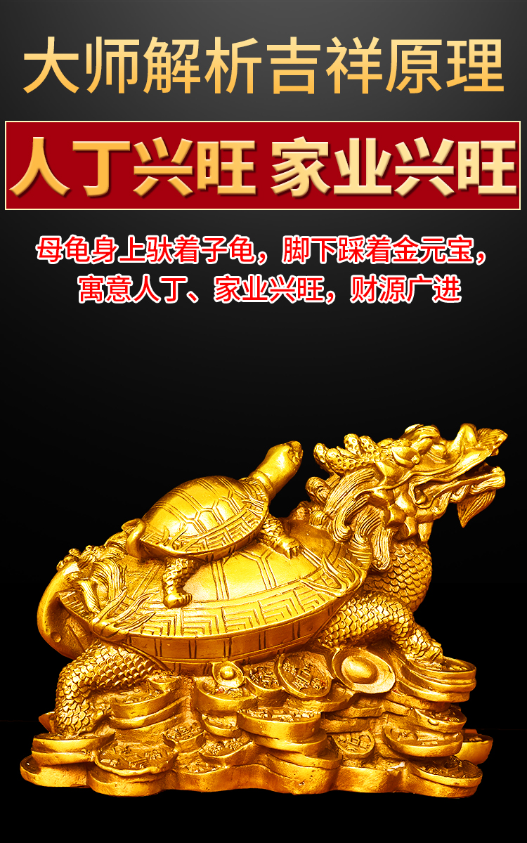 善心堂纯铜龙龟摆件八卦金钱龟子母乌龟龙头龟家居风水赑屃 大号八卦
