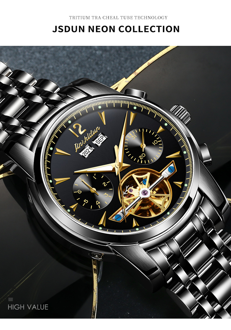 金士顿瑞士金士顿品牌手表男士机械表全自动镂空陀飞轮时尚男表十大