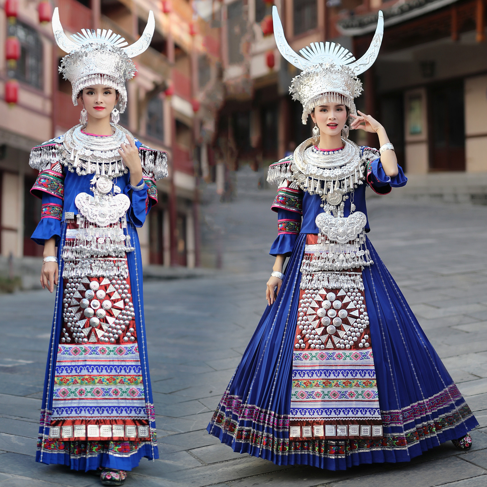 贵州苗族服装少数民族风苗族舞台表演出服大气主持人歌手盛装女定制