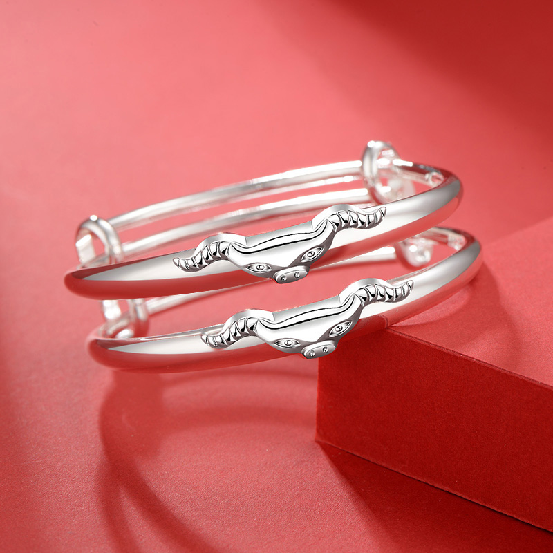 博皓定制s999银手镯牛鼠猪宝宝男女儿童足银饰婴儿满月周岁礼物宝宝银