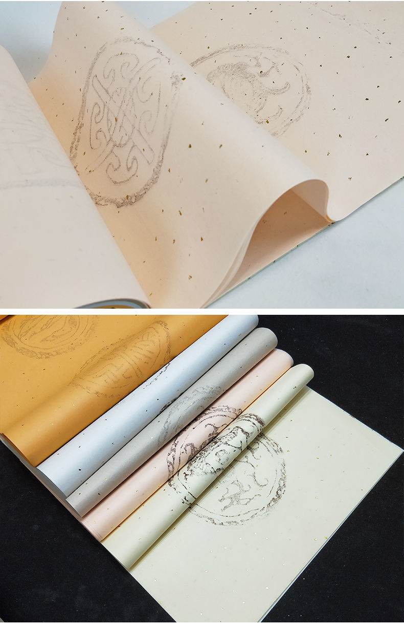 【精选】四尺对开洒金瓦当宣纸六尺对开五言七言彩色对联宣纸生宣100