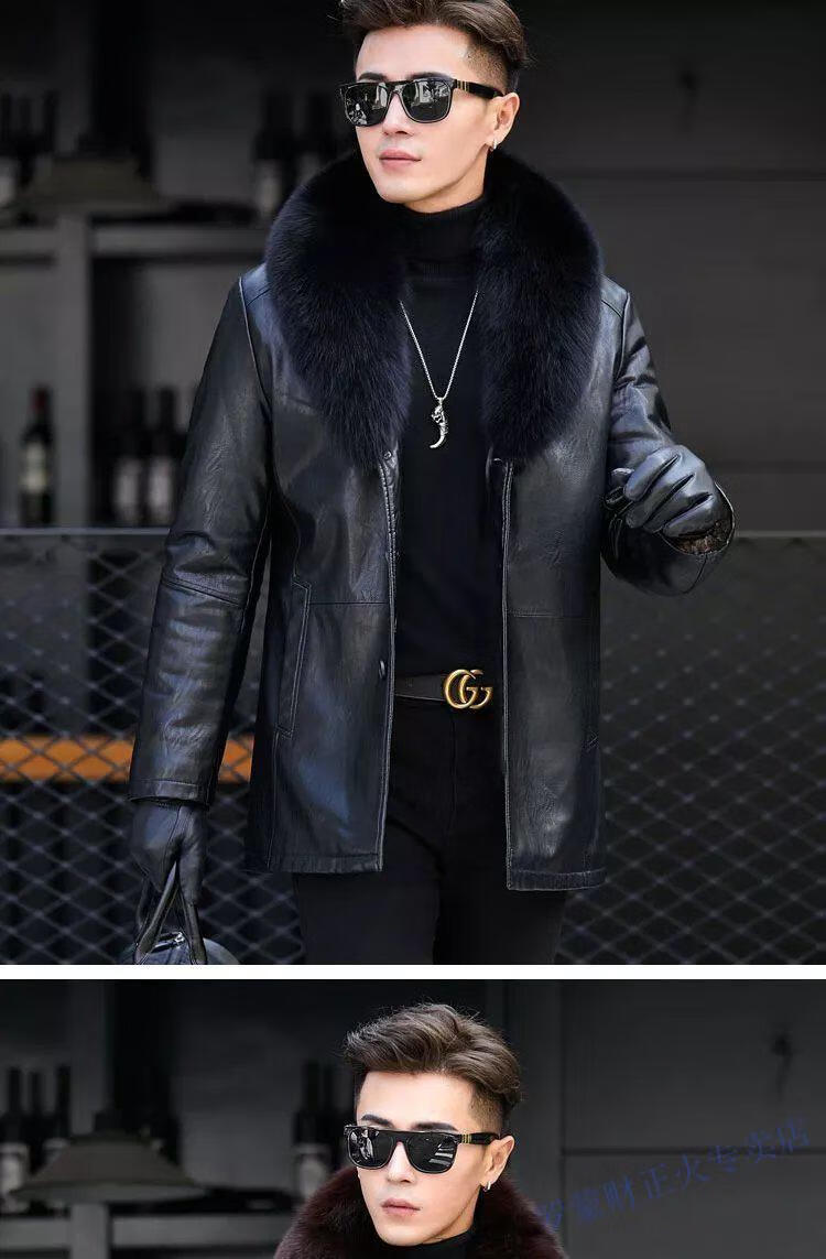 罗蒙(romon)自营海宁真皮皮衣狐狸毛领男士皮毛一体皮衣男短款皮夹克