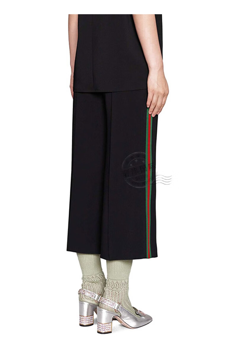 gucci古驰裤子女长款侧边条纹阔腿裤523250 kr01 1060 黑色 44【图片