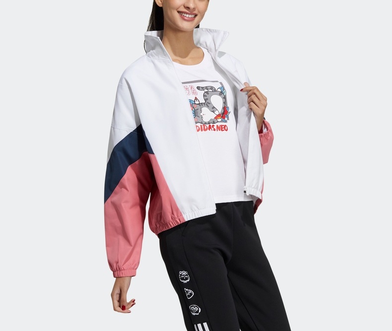 adidas阿迪达斯官网neo新年款女装运动夹克外套h45013 白/玫红色/藏青