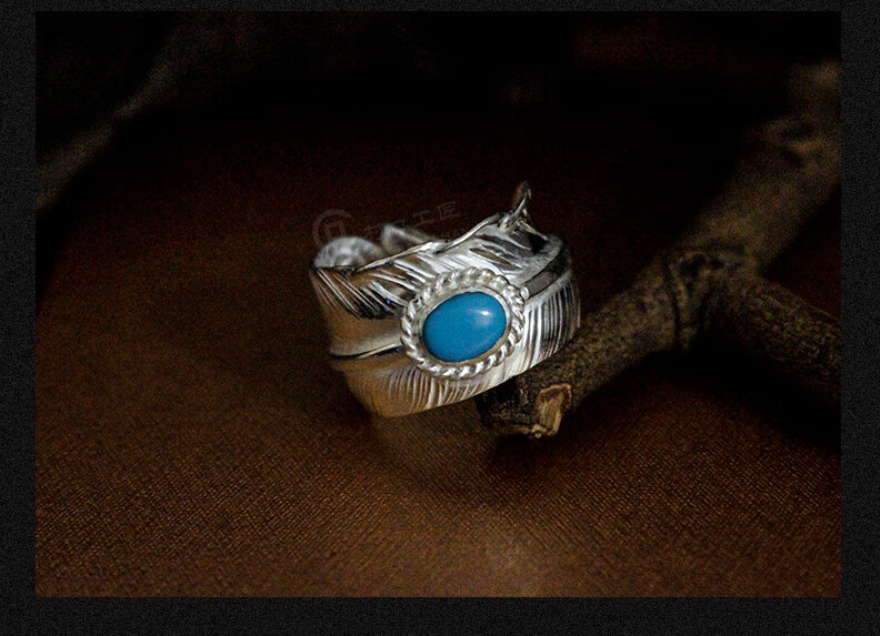 高桥吾郎羽毛戒指 村口工匠高桥吾郎goros素羽点金蔷薇花xl羽毛戒指银