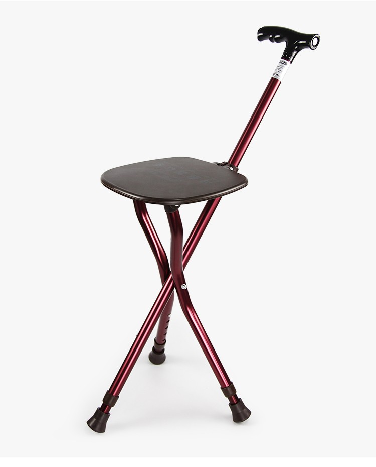 折叠伸缩拐杖凳带灯防滑老人手杖拐棍多功能三脚拐杖椅 【黑色】锂