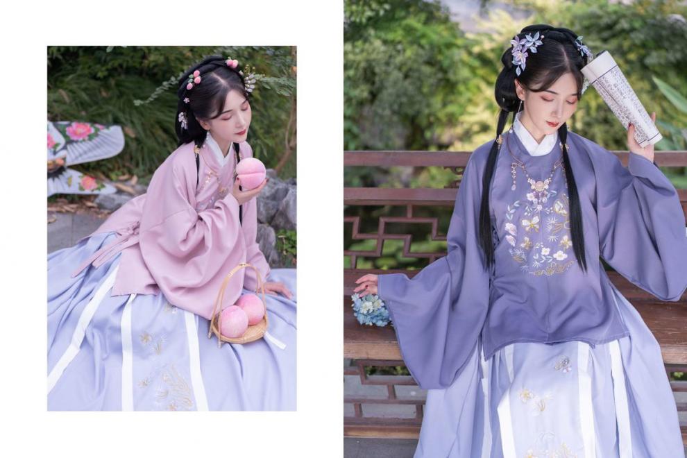 候七爷青衣初见原创【小桃冰茶】明制圆领大襟汉服女琵琶袖刺绣褶裙