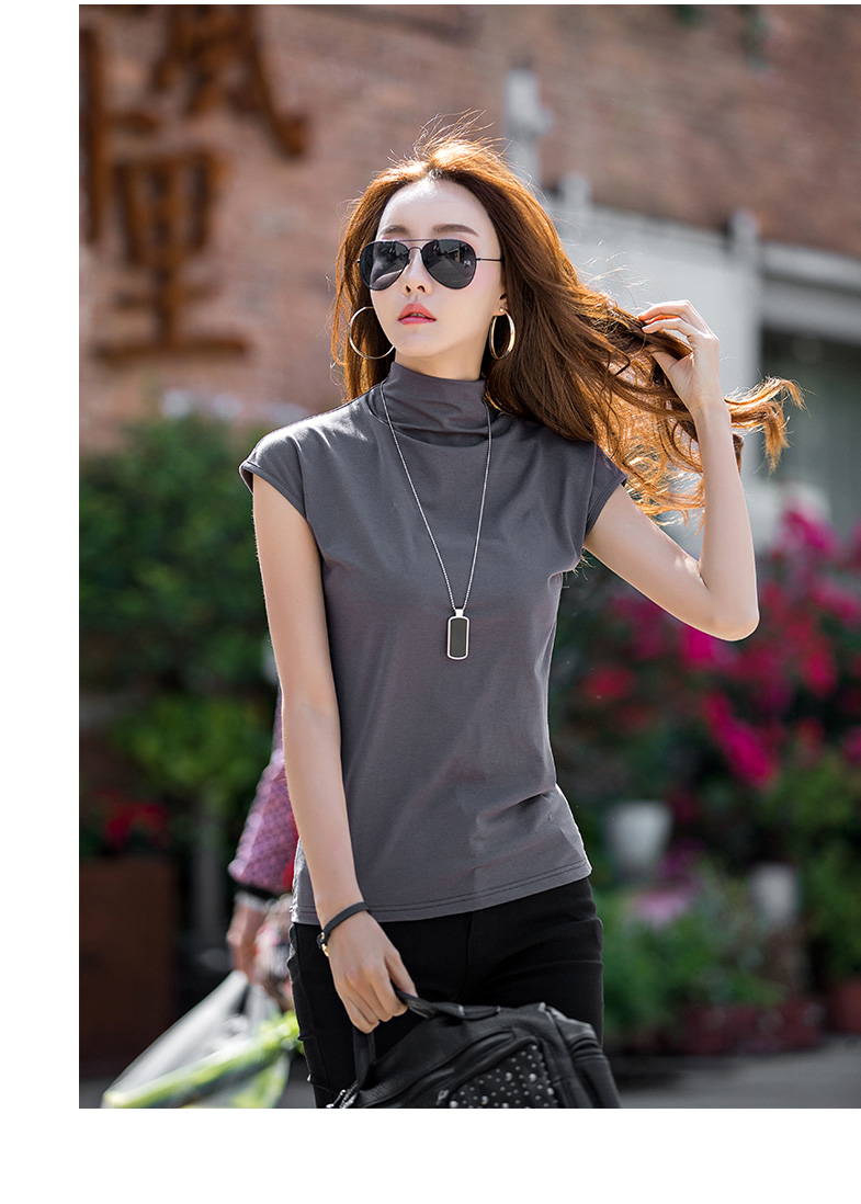 夏天高领t恤女短袖打底衫薄款修身夏装小衫半袖上衣服白色短袖s