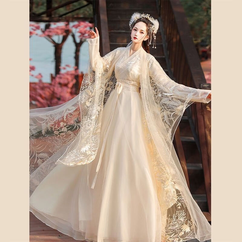 汉服女学生秋季日常改良古装中国风仙女广袖流仙长裙套装不含大袖衫s