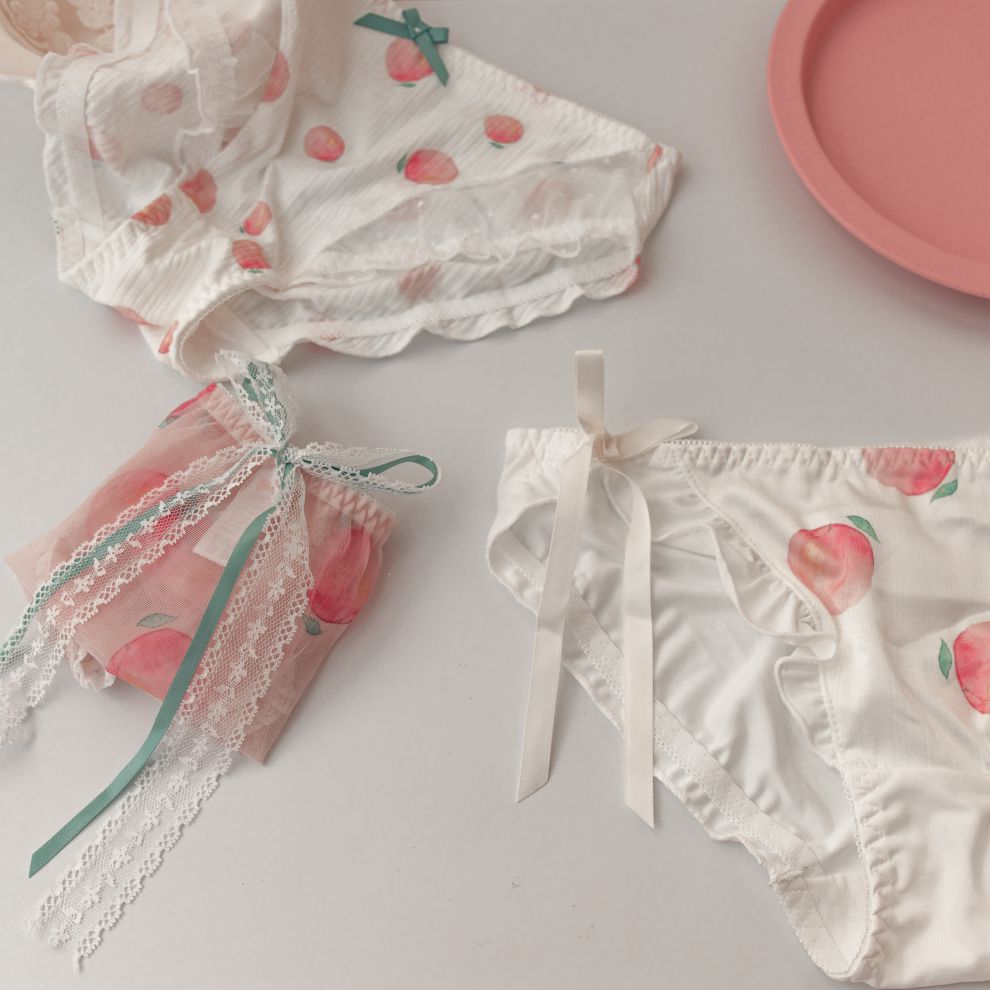 初中女生内裤日系少女可爱甜美内裤女性感网纱棉质中腰三角裤 荷叶边