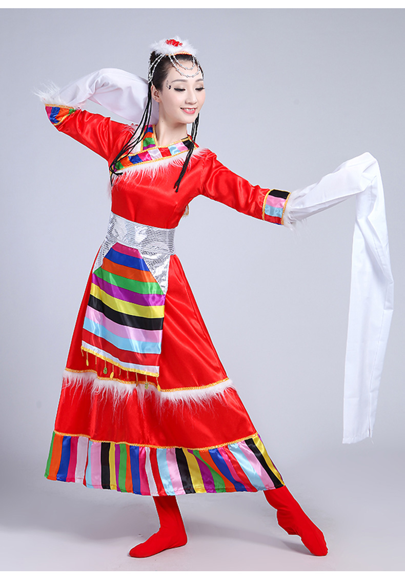 藏族舞蹈服女西藏少数民族表演服饰成人卓玛水袖演出服广场舞套装 玫