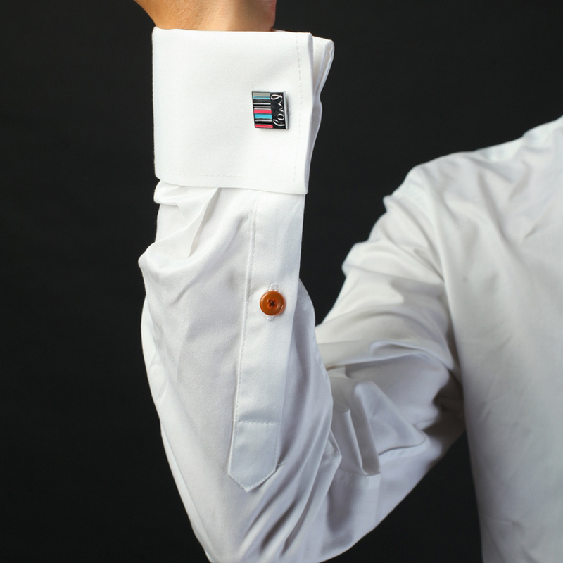大领男士衬衫法式高领袖扣衬衫白男长袖三扣修身四季男款袖口婚宴礼服
