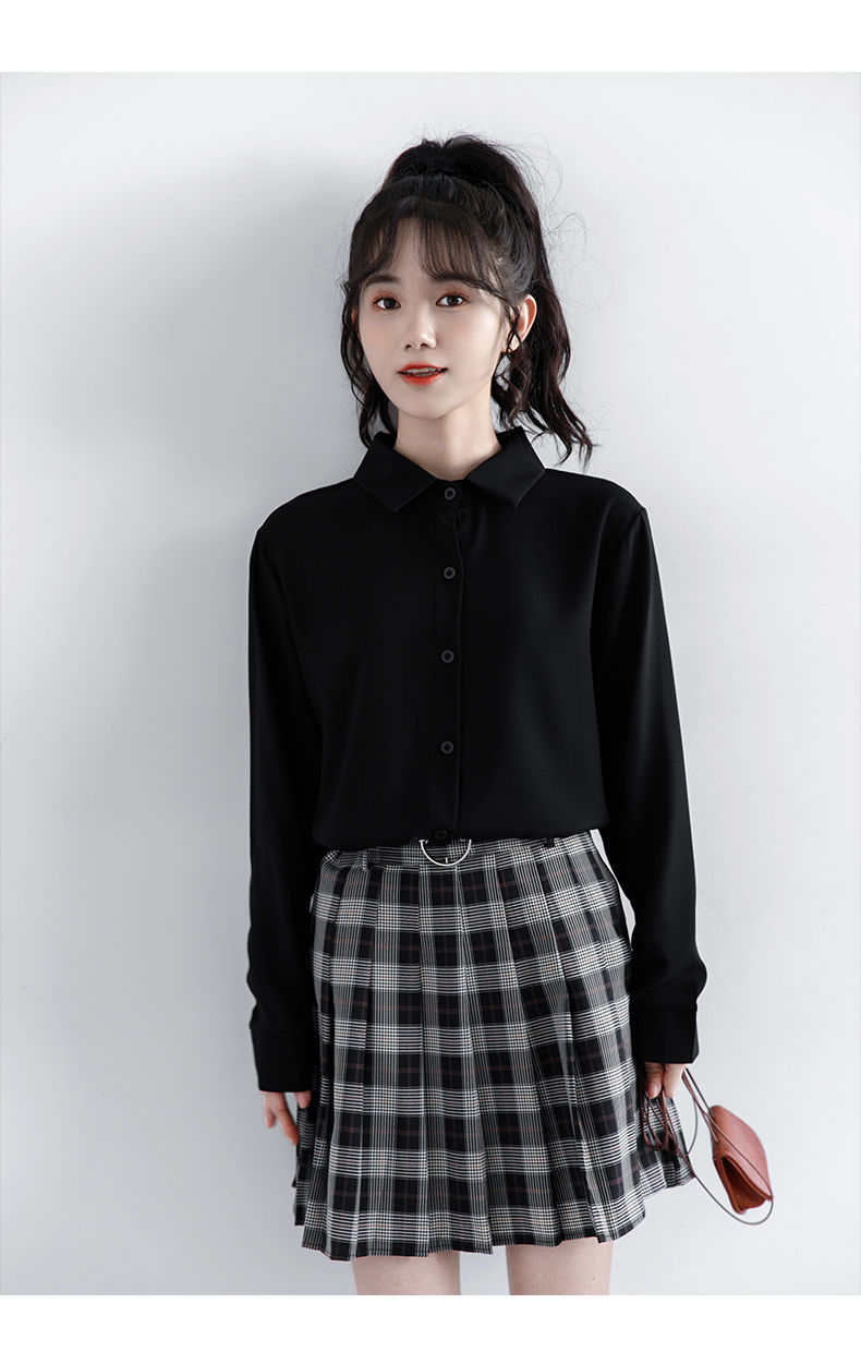 2022新款学院风加绒加厚纯色衬衫女百搭显瘦减龄jk制服衬衣潮黑色加厚