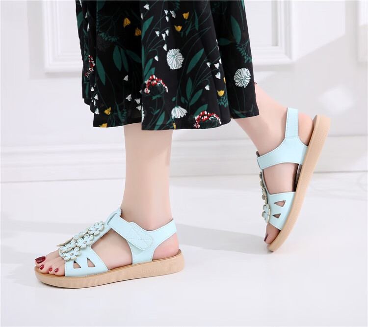 童鞋永高人女孩凉鞋10-15岁儿童小学生女孩子9平底10中大童11女童鞋12