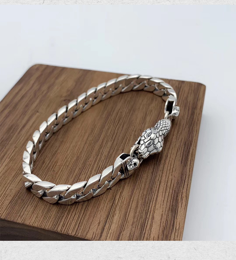 魅丽饰季银手链转动四神兽青龙白虎朱雀玄武蛇头男士八卦民族复古霸气