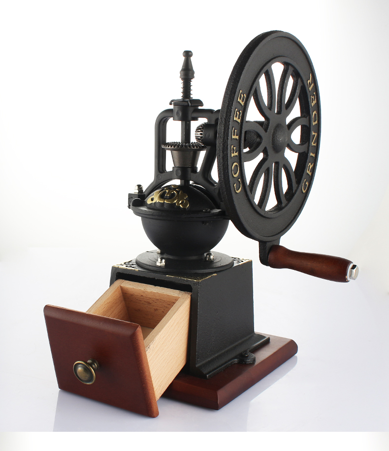 复古大转轮手磨咖啡机家用手摇磨豆机小型咖啡豆研磨机手动小转轮