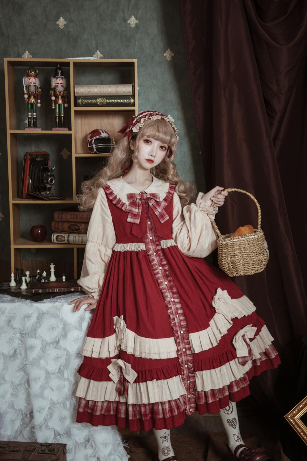 女装 连衣裙 jk 原创设计2021春季新款小红帽的篮子op连衣裙lolita