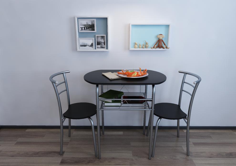 小户型餐桌椅厨房简易桌椅双人餐桌一桌两椅套装情侣餐桌椅组合黑色