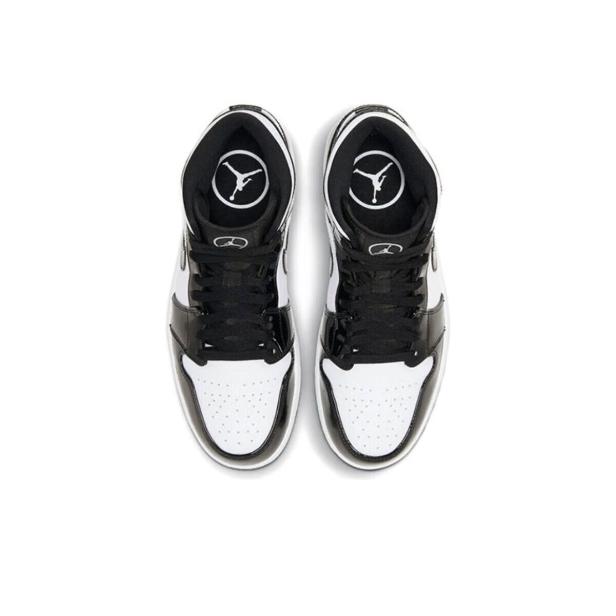 aj1 mid "bla and white"全黑白熊猫漆皮篮球鞋聨名同款 aj1高帮全