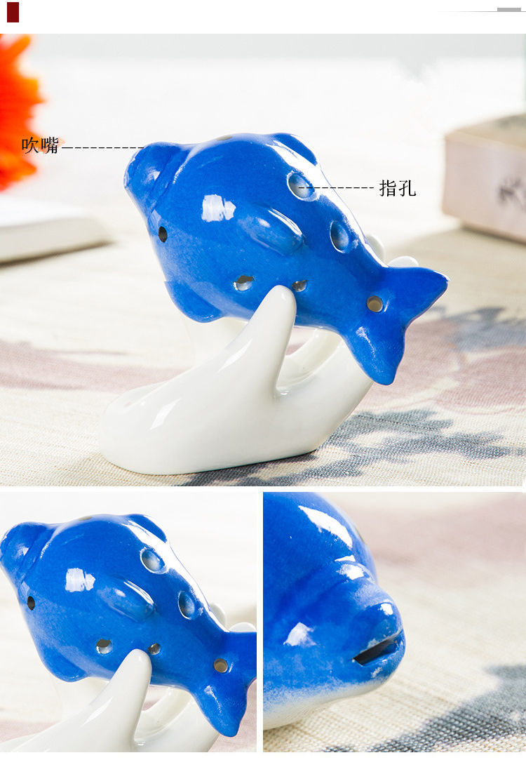 陶笛6孔初学者中音c调儿童学生入门陶埙六孔可爱海豚鲸鱼乐器礼品抖音