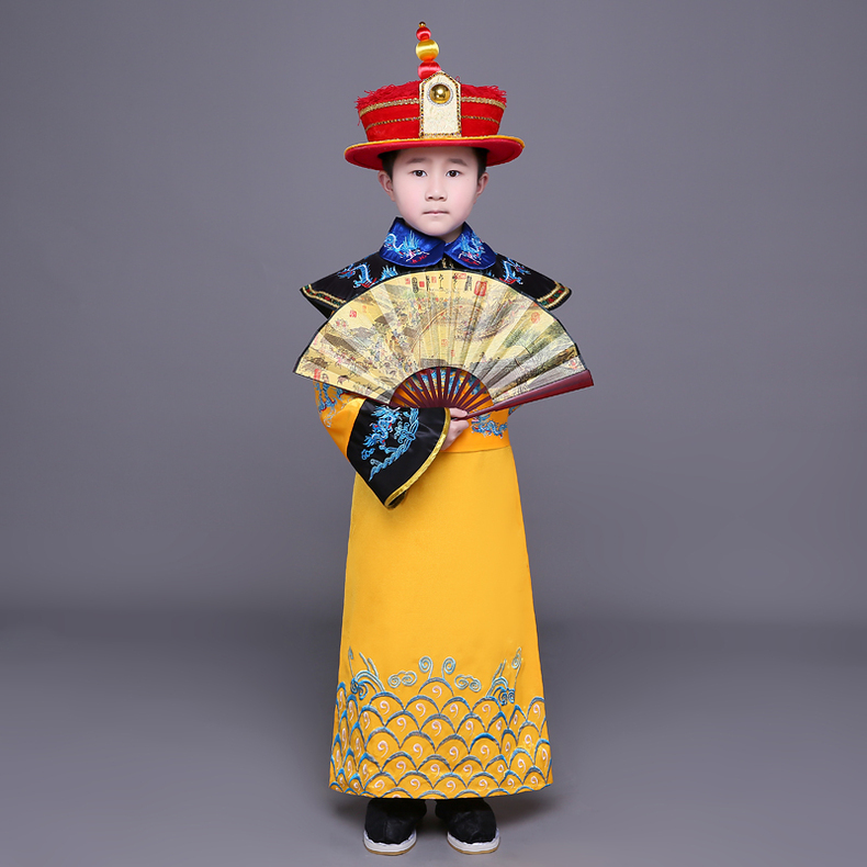 儿童龙袍清朝小皇帝的衣服古童演出太子旗小阿哥康熙乾隆摄影定制款红