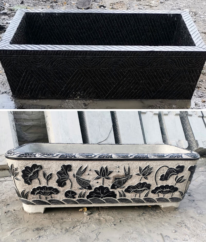 京语祥 石雕鱼缸青石槽养鱼长方形花盆庭院别墅装饰摆件户外石材 e款