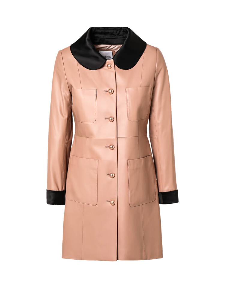 奥丽嘉朵2021秋冬季新品复古娃娃领粉色绵羊皮皮衣外套 粉色 s/36