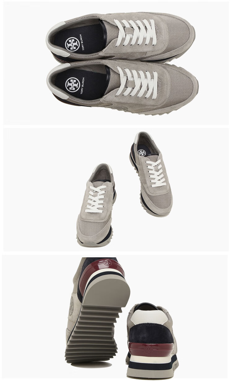 toryburch托里伯奇女士休闲双t徽标灰色海军蓝色锯齿状鞋底运动鞋f4