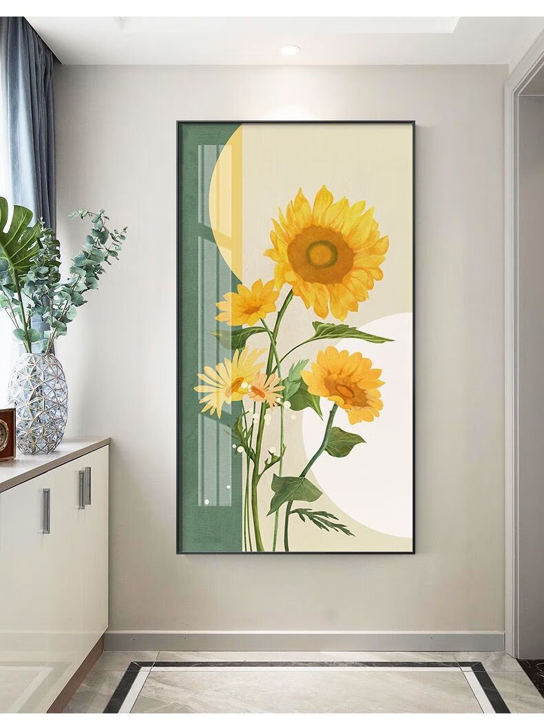 向日葵玄关装饰画现代简约入户进门墙面墙画插画单幅过道餐厅油画a