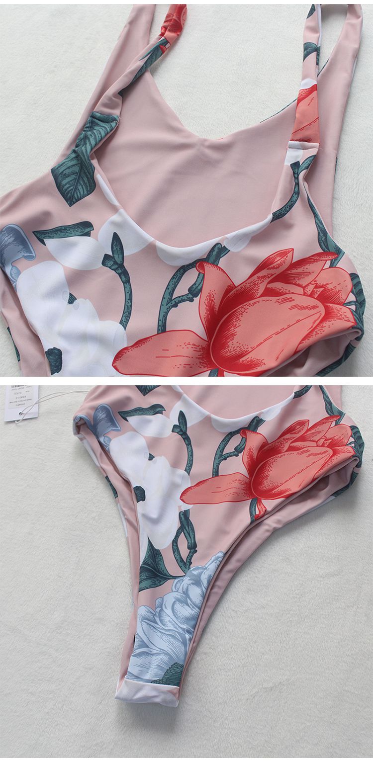 高叉泳衣连体衣死水库小可折扣性感的泳装女连体漏背高叉时尚印花泳衣