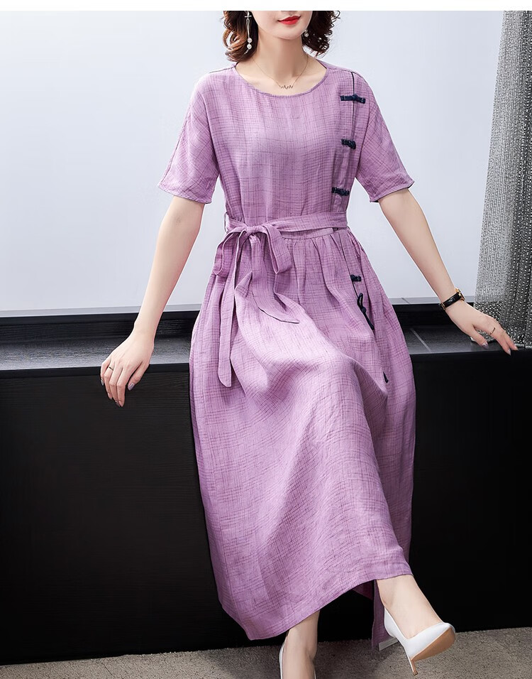 夏典素订女王轻奢2021新款春夏女装棉麻连衣裙文艺民族风年季复古盘扣