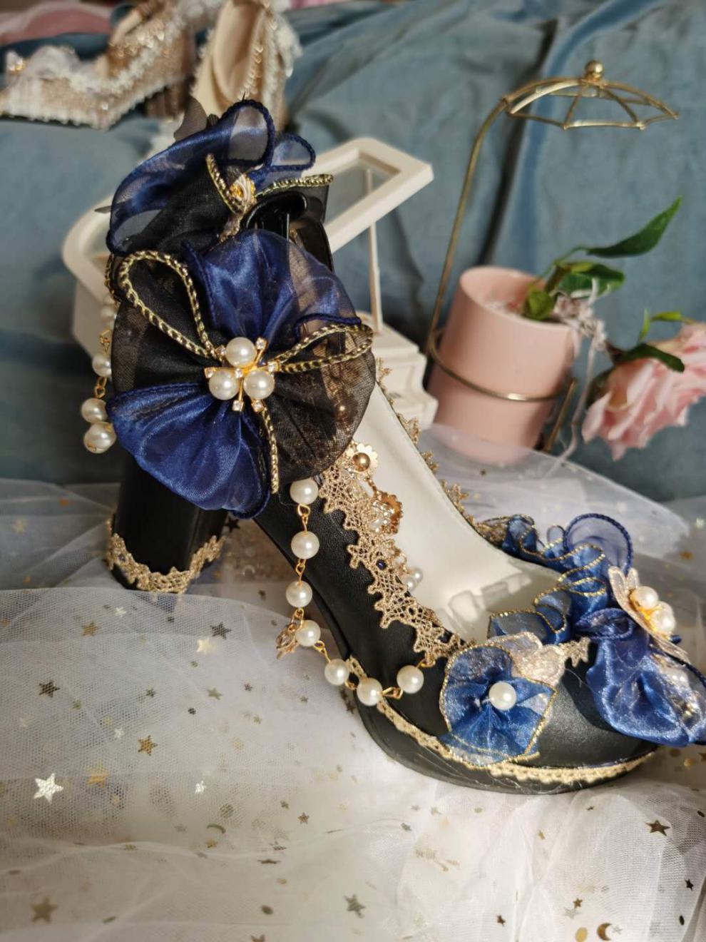 【lolita洛丽塔高跟鞋】九月lolita花嫁绀色黑色百搭沉汐之冠冥蝶乐章