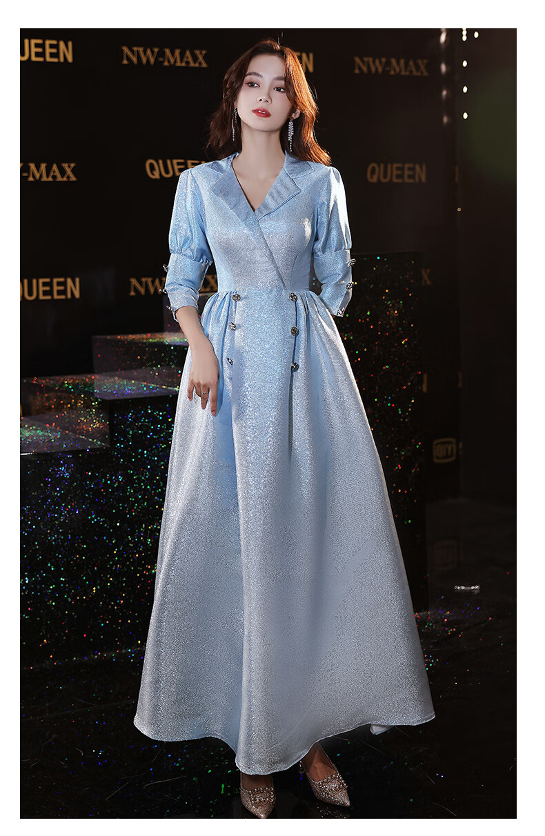 诗婷秀尹蓝色晚礼服女宴会气质轻奢小众高端感音演出