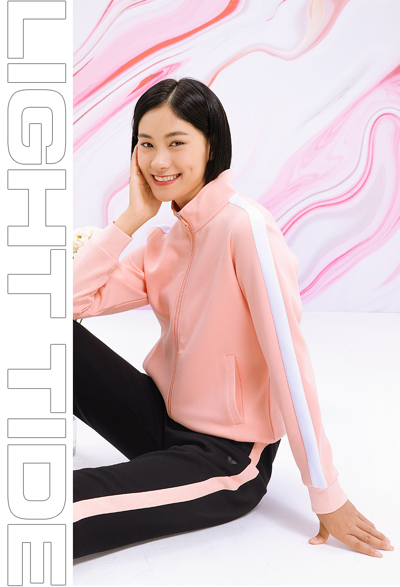 特步运动套装女2021秋季新款女装运动服立领时尚宽松女士休闲套装黑xs