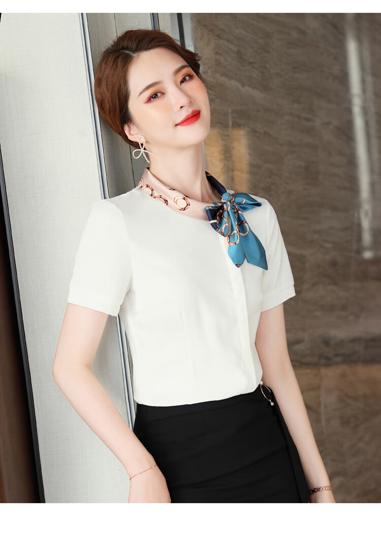 珠宝店导购工装短袖蝴蝶结衬衫女职业装美容教师空姐员工装制服修身